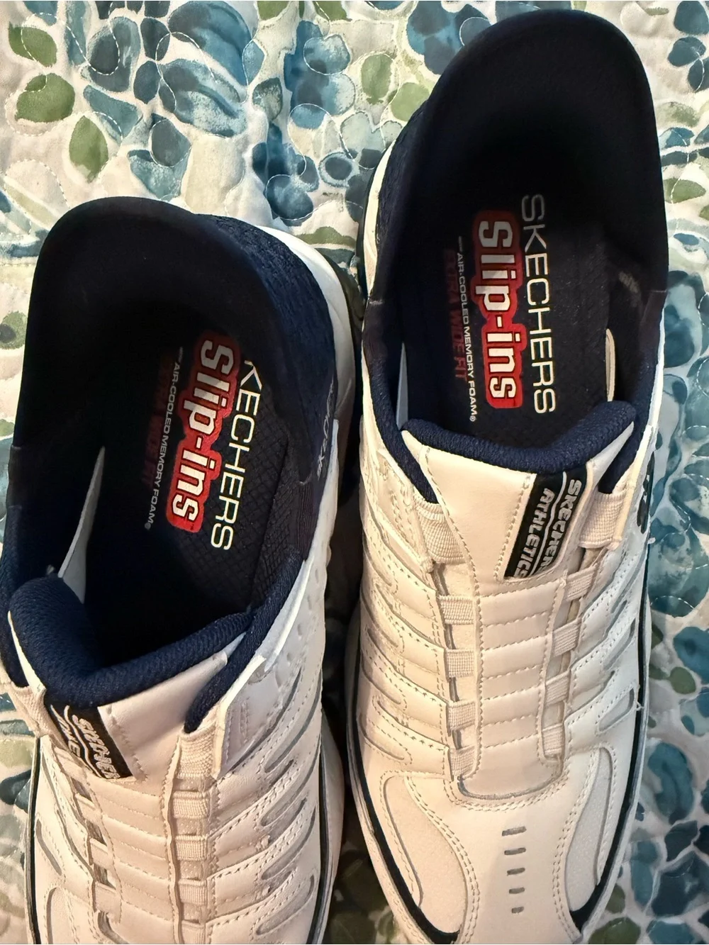 Skechers Men's White and Navy Slip-On Athletic Sneakers